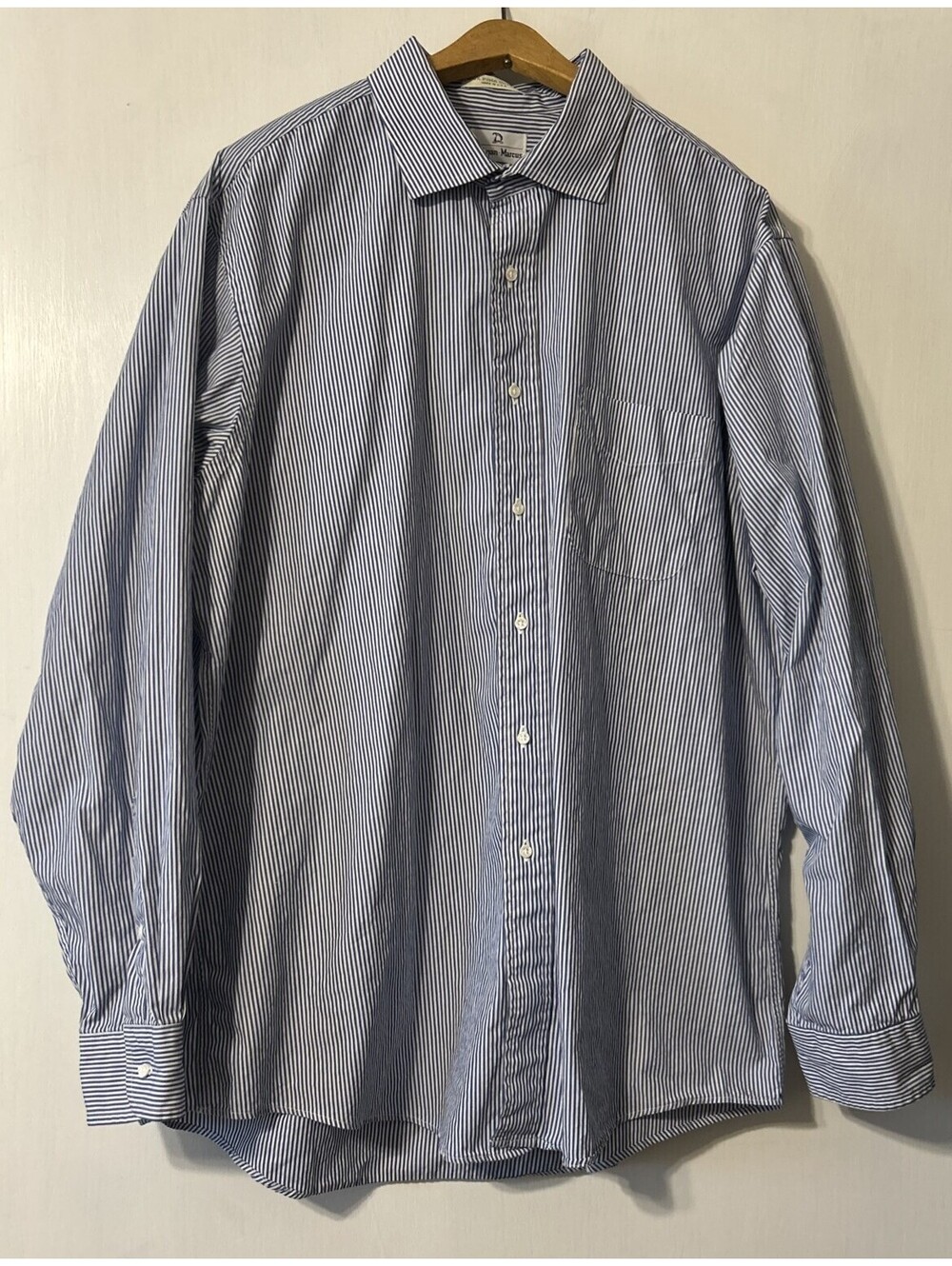 Neiman Marcus XXL Men's Button Up Blue White Striped Long Sleeve  Pima Cotton